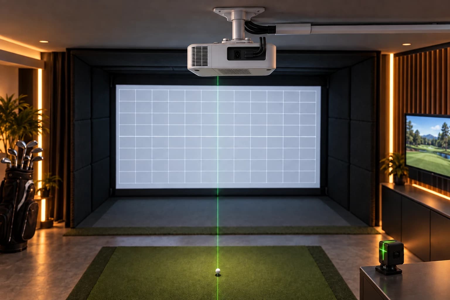 Friendly Golfer fits a simulator projector by measuring the screen and lens cover