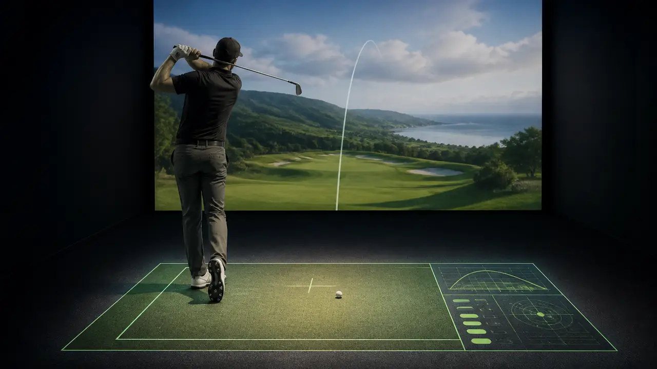 2nd Flight Golf uses OBS to put a hitting box and shot data on the simulator floor cover