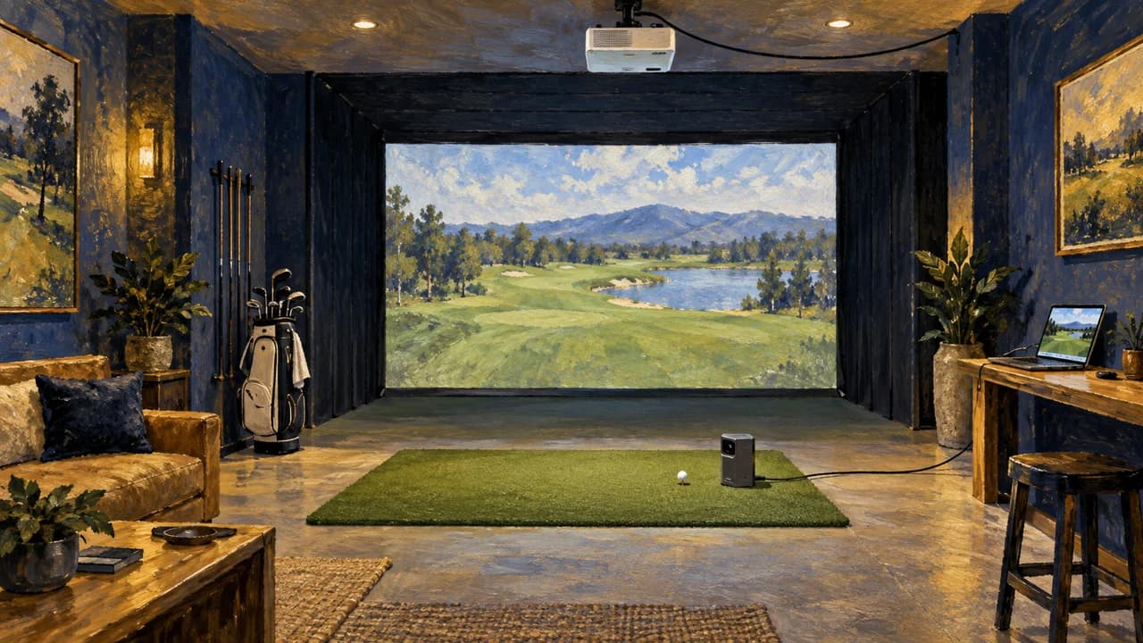 Square’s home simulator package puts the display connection and course credits in focus cover